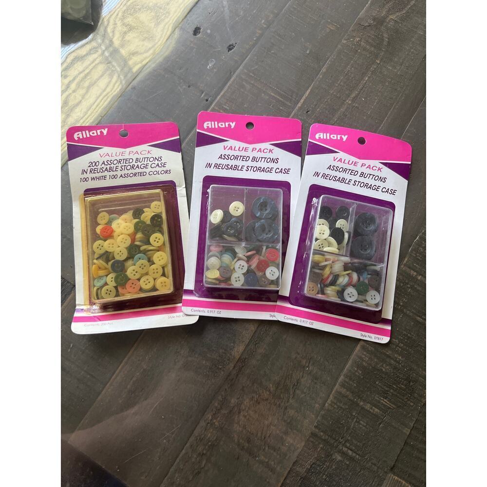 Last Chance Allary Assorted Buttons Value Pack Reusable Storage Case Lot of 3